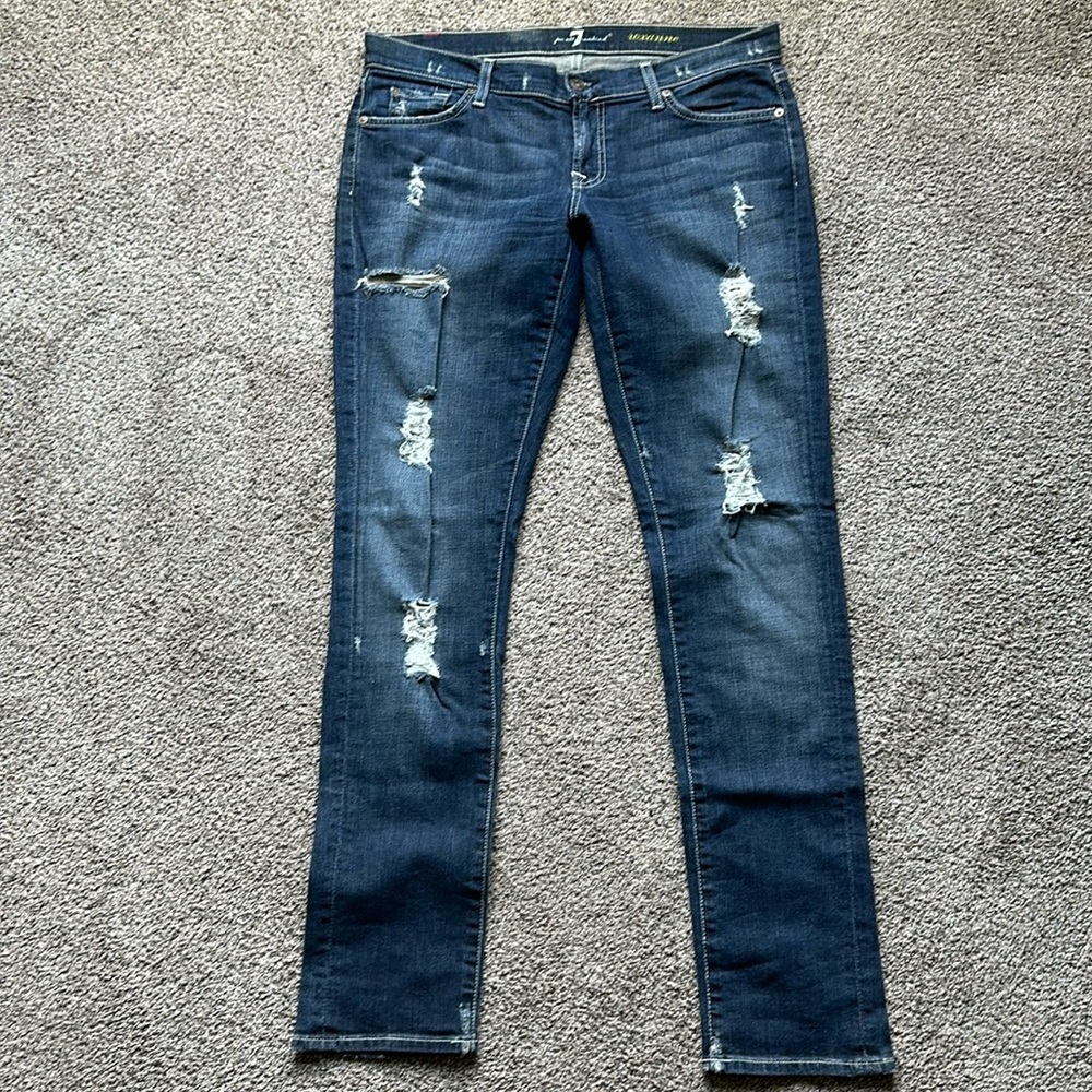 NWOT 7 For All Mankind Roxanne Super Vintage Destroyed Skinny Jeans 30 Fiji RARE